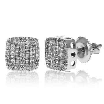 square shaped earrings with baguette and round diamonds